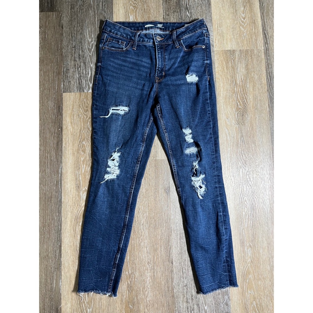 Old Navy Rockstar Super Skinny Jeans Womens 6 Dark‎ Wash Good Distressed Raw Hem